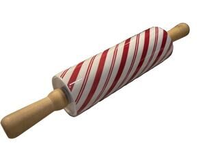 Candy Cane Stripe 14" Christmas Ceramic Rolling Pin Wood Handles